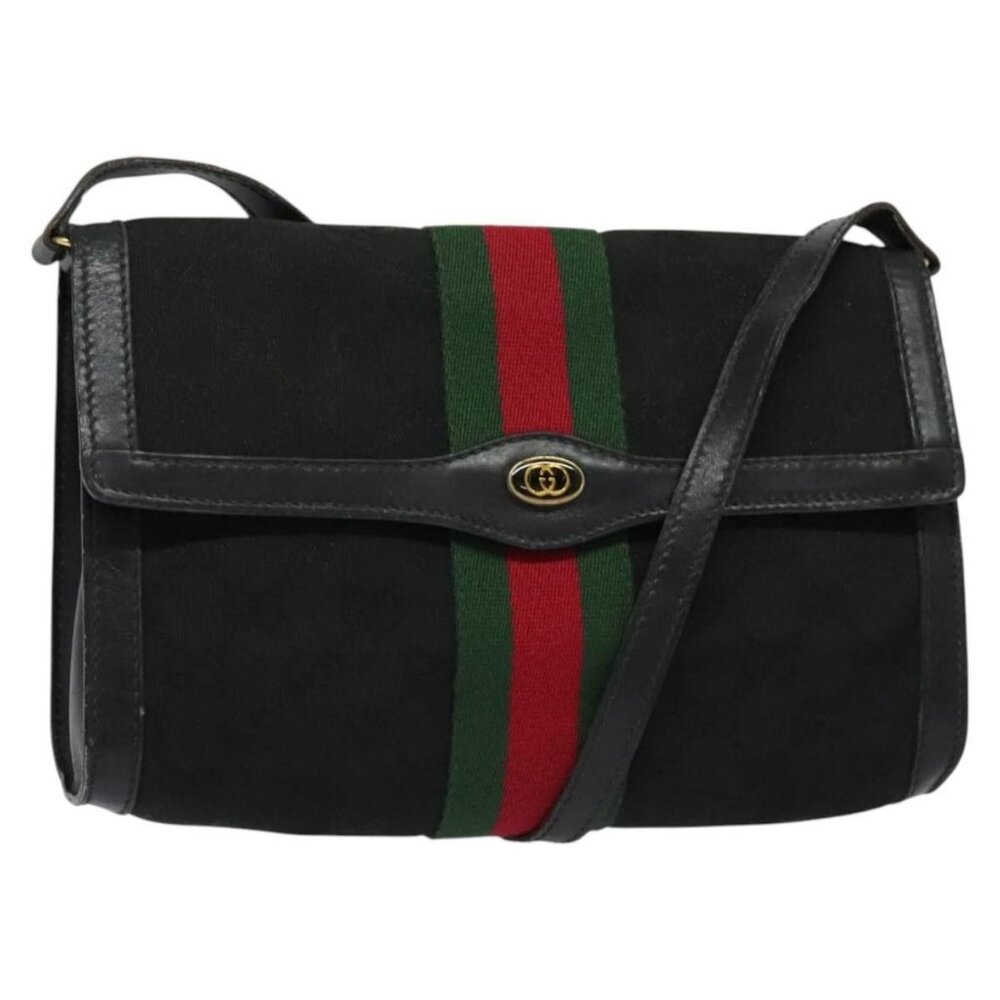 GUCCI GG Canvas Web Sherry Line Shoulder Bag Black Gold - Picture 2 of 15